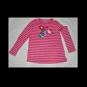 Hanna Andersson Shirt Girls Size 150 Long Sleeve Pink and White
